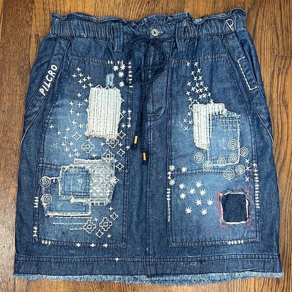 Anthropologie Pilcro Embroidered Patchwork Denim Mini Skirt Small - Picture 12 of 12